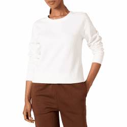 Amazon Essentials Damen Sweatshirt aus French-Terry-Fleece mit Rundhalsausschnitt (Erhältlich in Übergröße) S Weiß