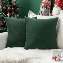 MIULEE 2er Set SAMT Weihnachten Kissenbezug Kissenhülle Dekorative Dekokissen Sofakissen Lendenkissen Wurfkissenbezug mit Verstecktem Reißverschluss Sofa Schlafzimmer 16x16 Inch 40x40 cm Dunkelgrün 40 x 40 cm, 2 Stück Dunkelgrün