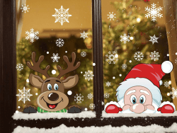 DERAYEE 6 Blätter gucken Santa & Rudolph Fenster haftet Schneeflocken statische Aufkleber für Weihnachten Fenster anzuzeigen 1