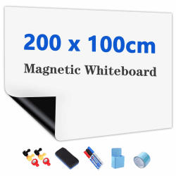 JOMUSAGA Whiteboard Folie, 200 x 100 cm, magnetisch selbstklebende Weißwandtafel Folie, Whiteboard Sticker DIY, inklusive Marker, Schwamm und Magnete, für Schule, Büro und Zuhause