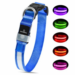 Leuchthalsband Hund, Hundehalsband Leuchtend Aufladbar, LED Halsband für Hunde Leuchtband Einstellbar Wasserdicht mit 3 Lichtmodi Sicherheit für Kleine Mittlere Große Hunde, Blau L L(48-60cm/19-23.6inch) Blau