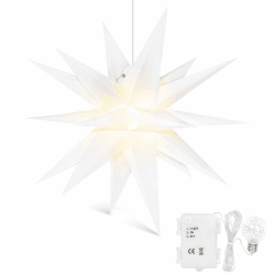 Qijieda 3D Weihnachtsstern Beleuchtet Batterie mit Timer - 45cm led Christbaumspitze Stern, Adventsstern Stern Zum Dekorieren von Weihnachtsbaum, Innenhof, Balkon Und Garten (45cm, Weiß) φ45 X 45cm Weiß