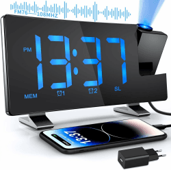 TAKRINK Projektionswecker Radiowecker mit projektion USB-Anschluss Wecker mit projektion12 / 24H Projektionsanzeige 2 Weckalarme 15 Lautstärkestufen 180° Projektor 4 Projektionshelligkeit Schwarz Marineblau