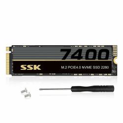 SSK M.2 NVMe SSD 1 TB PCIe Gen 4.0 x 4 M.2 SSD bis zu 7400 MB/s, Interne SSD für Gaming und Programme, DRAM-Less, Trim, Geringer Stromverbrauch, Enthalten Wärmeleitpad 1TB