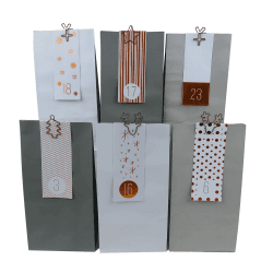 KOHMUI Adventskalender zum Befüllen, 24 Weihnachtskalender Kraftpapiertüten zum Selber Basteln, DIY Geschenktüten zum selbst füllen, Papiertüten Selberbasteln und 24 Zahlen Karten und Metall-Klammern Grau Dunkelgrau Weiß