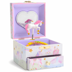 Jewelkeeper Schmuckkästchen Mädchen - Musikalische Schmuckaufbewahrung mit Schublade - Glitzerndes Regenbogen-Einhorn; Rosa Schatzkiste für Kinderschmuck; Einhorn Geschenke für Mädchen - 8x10x10 cm Glitzer Regenbogeneinhorn