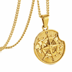 murtoo Kette Herren, Halskette mit Kompass Anhänger für Herren, Silber Gold Münze Plättchen Kette für Herren Damen, Edelstahl Halskette Geschenk für Herren Damen 50cm Gold Münze