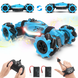 Ferngesteuerte Auto mit Handsteuerung Ferngesteuertes Auto RC Stunt Drift 2,4 GHz 4WD 360 Drehung Crawler Offroad 2 Akku Junge Mädchen Weihnachten Geburtstag Geschenk Spielzeug ab 6 8 9 10 11 12 Jahre Blau