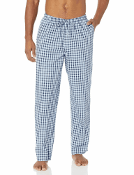 Amazon Essentials Herren Gewebte Pyjamahose, Gerade Geschnitten M Hellblau Weiß Karomuster