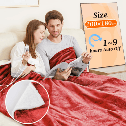 Mia&Coco Heizdecke mit Abschaltautomatik, 180x200cm, 10 Heizstufen Up-to-9 Stunden Auto-Off-Timer Überhitzungsschutz, Elektrische Wärmedecke Waschbar, Rot 180x200cm Rot