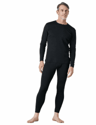 LAPASA Herren 100% Merinowolle Thermounterwäsche Set, Premium Merino Wolle Unterhemd & Unterhosen, Thermo Funktionsunterwäsche (M31 Warm/M126 Extra warm) M M31 Warm Merinowolle Set Schwarz Meliert (Warm M31)