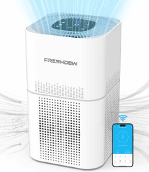 FRESHDEW Wi-Fi Luftreiniger Allergiker, CADR 300m³/h für 100㎡ Raucherzimmer Wohnung, 4-Stufen Luftfilter kann Staub Gerüche Schimmel, Digitale Luftqualität, Smart HEPA Air Purifier 24dB, Weiß
