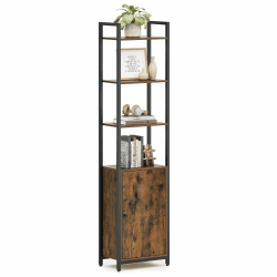 VASAGLE Bücherregal, 6 Ebenen, Regal, Standregal mit Türen, Metallrahmen, verstellbaren Ablagen, 24 x 40 x 159,5 cm, für Wohnzimmer, Schlafzimmer, vintagebraun-tintenschwarz LLS132K01 40B cm Vintagebraun + Tintenschwarz