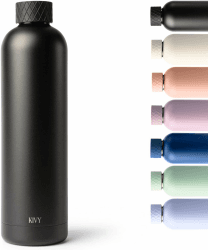 KIVY Isolierte Trinkflasche 1l Edelstahl, 500ml - Auslaufsichere Thermosflasche 1l - Kohlensäure geeignet - Trinkflasche isoliert - Flasche Edelstahl - Wasserflasche Edelstahl - Thermo Trinkflasche 1000 ml Schwarz