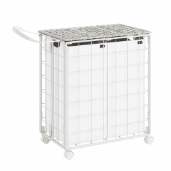 SONGMICS Wäschekorb 2 Fächer, 110 L, faltbarer Wäschesammler mit Rollen, Wäschebox, Wäschewagen mit Deckel, Wäschesack herausnehmbar, 57 x 33 x 65 cm, wolkenweiß LCB211W01 Wolkenweiß 110L (57 x 33 x 65 cm)