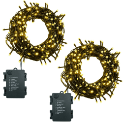Lichterkette Batterie 2stk 100LEDs 10m LED Lichterkette Außen und Innen mit Timer, 8 Modi Lichterketten Batteriebetrieben für Weihnachten, Garten, Partys, Grünes Kabel Wasserdichte, Warmweiß Warmweiß 2*10m,100LEDs