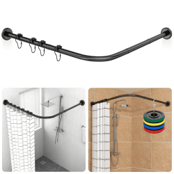 Duschvorhangstange Verstellbare L Form inkl. 18 Ringe Duschvorhangwinkelstangen Ohne Bohren Müssen&ohne Deckenhalterung Erweiterbar Duschstange Ecke Rostfrei Badewanne&Dusche(90-120×90-120cm, Schwarz) 90-120×90-120cm Mattschwarz
