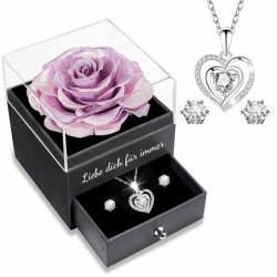 Yamonic Infinity Rosen Geschenke Für Mama Ewige Rose mit Halskette 925 Sterling Silber Damen Halskette Frauen Oma Geburtstagsgeschenk für Frauen Konservierte Echte Rose Rosa-lila