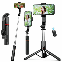 EASERIA Selfie Stick Kompatibel mit iPhone Samsung, Handy Stativ für Live-Streamer, Smartphone Selfiestick & Tripod mit Abnehmbarer Handyhalterung und Fernbedienung, Koppelbar mit Handy Bluetooth Schwarz