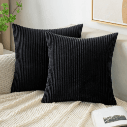 EMEMA Kissenbezug Kordsamt Zierkissenbezug Dekokissen Sofakissen 45x45 cm Kord Kissenhülle Dekorative Weiche Zierkissenbezüge Kissen für Sofa Sessel Zuhause Schlafzimmer Schwarz 45 x 45 cm, 2 Stück Schwarz