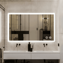 YOLEO Badspiegel mit Beleuchtung 100x60 cm, Wandspiegel mit Steckdose, LED-Spiegel mit Touchschalter und Beschlaghemmungsfunktion, Kaltweiß 6400K 100 x 60 cm