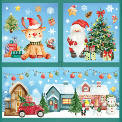 209 Stk Fensterbilder Weihnachten Selbstklebend,Aquarell Fensterdeko Weihnachten,Groß Weihnachtsfensterbilder Wiederverwendbar,Schneeflocken Fenster Fenstersticker Weihnachten mit Häuser für Winter