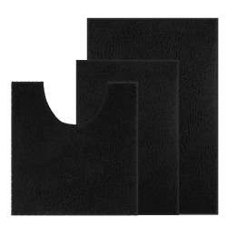 UHOUSEST Badematte rutschfest, Weicher Badezimmerteppich-Wasserabsorbierend Badematte, Maschinenwaschbar Badvorleger, für Badewanne und Toilette-Schwarz 3 Stück Schwarz 50x80 & 40x60 & 50x50(U)