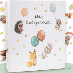 OLGS Sammelordner Meine Kindergartenzeit Ordner für Kinder | Erinnerungsordner, Kindergartenordner Fuchs, Hase, Maus, Igel, Luftballon | Geschenk, Kita, Kindergarten, Schule, Sammelmappe - Hoch hinaus