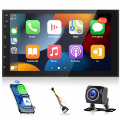 Android Doppel-Din Autoradio Navi mit Carplay Wireless Android Auto 7 Zoll Bildschirm Touchscreen 2 Din Bluetooth/GPS Navigation/FM RDS Radio Car Multimedia Player, WiFi/USB/Rückfahrkamera 1G 32G 7 Zoll