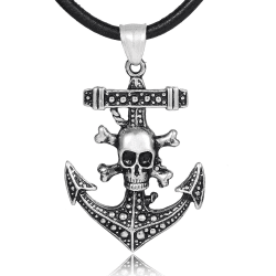 DonDon Herren Lederkette Leder Halskette 50 cm mit Edelstahl Anhänger Drache Thor Hammer Zahn Totenkopf Löwe und vielen weiteren Anker Skull Totenkopf