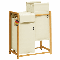AdelDream Wäschekorb bambus Wäschesortierer Wäschesammler 2 Fächer Wäschewagen mit abnehmbaren Wäschesack Wäschebox Laundry Basket 100L Beige Beige-12-1
