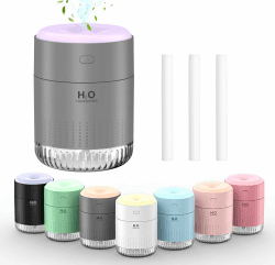 KARFUN Small Humidifiers,Portable Desk Humidifiers,Luftbefeuchter,Desktop Leiser Mini Luftbefeuchter mit 7 Farben Licht,Automatische Abschaltung,Büro,Schlafzimmer,Auto Grau