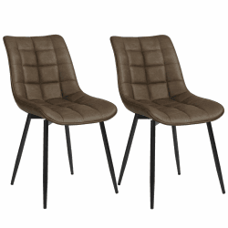 WOLTU Esszimmerstühle BH207br-2 2er Set Küchenstuhl Polsterstuhl Wohnzimmerstuhl Sessel mit Rückenlehne, Sitzfläche aus Kunstleder, Metallbeine, Antiklederoptik, Braun Braun Kunstleder