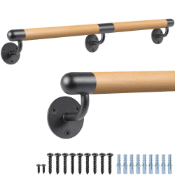 Dolibest 150cm Handlauf aus Holz, Treppengeländer 3.8cm Rund Rutschfest Sicherheit Haltegriff Bar Wand Montiert Barrierefreie Treppe Geländer für Jüngere/ältere, 500lbs, Interior&outerior Gehweg