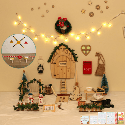 FFZZKJ Wichteltür Set 75 Stück Wichtel Zubehör Weihnachten, mit 25 Wichtelbriefe, Wichtel Baustelle, Wichtel Schablone, Fußabdrücke, Tischkalender, Schaukelt, Backset,mit Licht für Advent, Weihnachten