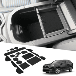 BIXUAN kompatibel mit Toyota RAV4 RAV5 Gen 50er Serie 2019-2023 2024 Antirutschmatten Mittelkonsole Armlehne Gummimatten Getränkehalter Matte rutschfeste Türnaht Matten Türschlitzmatte Schwarz