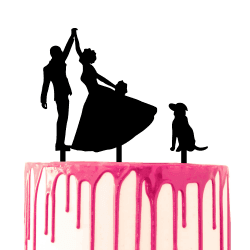 CARISPIBET Hochzeitstortenaufsatz, Bräutigam und Braut, die mit einem Hund an der Seite tanzen, Acryl-Silhouette Groom And Bride Dancing With A Dog