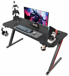 Homall Gaming Tisch 140 x 60 cm, Z-Frame Gaming Schreibtisch mit Getränkehalter, Kopfhörer Haken, Computertisch PC Tisch Ergonomischer Gamer Tisch 140 x 60 cm Schwarz
