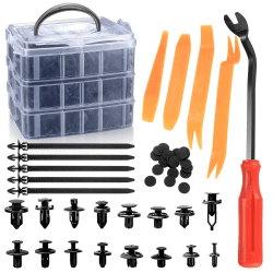 QOOSIKICC 650 Stück Befestigungsclips Auto, Auto Befestigung Clips, Türverkleidung Clips, Universal Kfz Befestigungsclips Set mit Demontage Werkzeuge, Kabelbinder und Schwammig Kissen