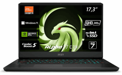 MSI Alpha 17 C7VG-031 , Gaming Laptop, 43,9 cm (17,3 Zoll) QHD, 240 Hz, AMD Ryzen 9 7945HX, 32 GB DDR5-5200, 1 TB SSD, NVIDIA GeForce RTX 4070, Windows 11 Home, QWERTZ Tastatur, Schwarz Ryzen 9 RTX4070 8GB