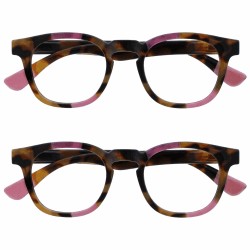 OPULIZE Ava Fernbrille 2er Pack Kurzsichtigkeit Schmeichelhaft Abgerundet Rahmen Federscharniere Kratzfest Braun Schildpatt Rosa Herren Damen MM62-4 -2.00 -2,00 Dioptrien Braune Schildpatt Hauch Von Rosa