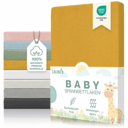 Laleni Premium Spannbettlaken 40x90 cm Babybett | Oeko-TEX zertifiziertes Kinderwagen Spannbettlaken | Stubenwagen Bezug aus 100% Baumwolle | Spannbettlaken Kinderwagen | Spannbettlaken Wiege in Gelb Stubenwagen rechteckig 40x90cm Spicy Mustard - Gelb 1