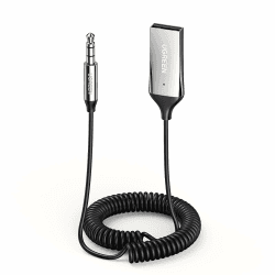UGREEN Aux Bluetooth Adapter Auto Bluetooth 5.3 Empfänger Klinke für Freisprechanruf und Wireless Musik kompatibel mit Auto mit Aux und USB Anschluss, Lautsprecher, Verstärker (Silber)