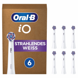 Oral-B iO Strahlendes Weiss Aufsteckbürsten für elektrische Zahnbürste, 6 Stück, Oral-B’s beste Zahnreinigung, original Zahnbürstenaufsatz für Oral-B Zahnbürsten, briefkastenfähige Verpackung, Weiß