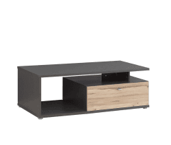 FORTE Como Couchtisch mit 1 Schublade, Holzwerkstoff, Uni Wolfram Grau / Planked Eiche, 120 x 41,5 x 60,4 cm