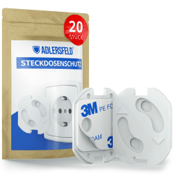 Adlersfeld® Steckdosen Kindersicherung - (20 Stück mit Kleber von 3M) Steckdosenschutz Kindersicherung mit Drehmechanik - Kindersicherung Steckdose - Steckdosensicherung Baby