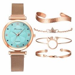 Ziyan Quarz Armbanduhren für Frauen, 5 Stück/Satz Armband Set für Damen Damenuhren Armbanduhren Strass Uhr Set Geschenk Grün+armband
