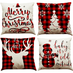 BINXWA 4 Stück Kissenbezug Weihnachten,Kissenbezug Frohe Weihnachten Rot deko Kissenbezug Baumwolle Leinen weihnachtsdeko Kissenbezug 45x45cm Weihnachten - Rot
