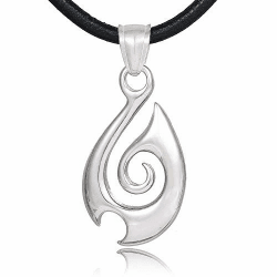 DonDon Herren Lederkette Leder Halskette 50 cm mit Edelstahl Anhänger Drache Thor Hammer Zahn Totenkopf Löwe und vielen weiteren Maori Tribal Symbol Fish-hook