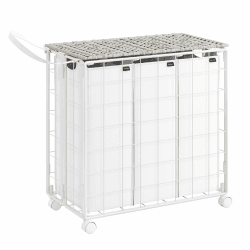 SONGMICS Wäschekorb 3 Fächer, 130 L, faltbarer Wäschesammler mit Rollen, Wäschebox, Wäschewagen mit Deckel, Wäschesack herausnehmbar, 66 x 33 x 65 cm, wolkenweiß LCB313W01 Wolkenweiß 130 L (66 x 33 x 65 cm)